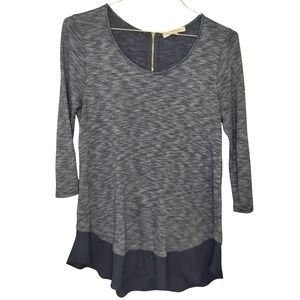 Casual Couture Heathered Knit Tunic Top with Chiffon Hem Gold Zipper Women's Med